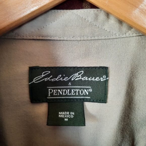 Eddie Bauer & Pendleton 100% wool burgundy plaid button down shirt - Picture 10 of 11